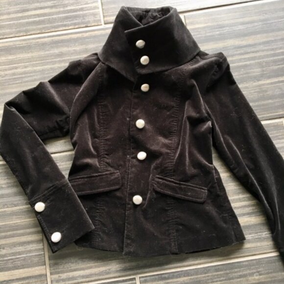 NWOT! Michael Kors Black military style velvet jacket with silver buttons xs - Picture 8 of 12